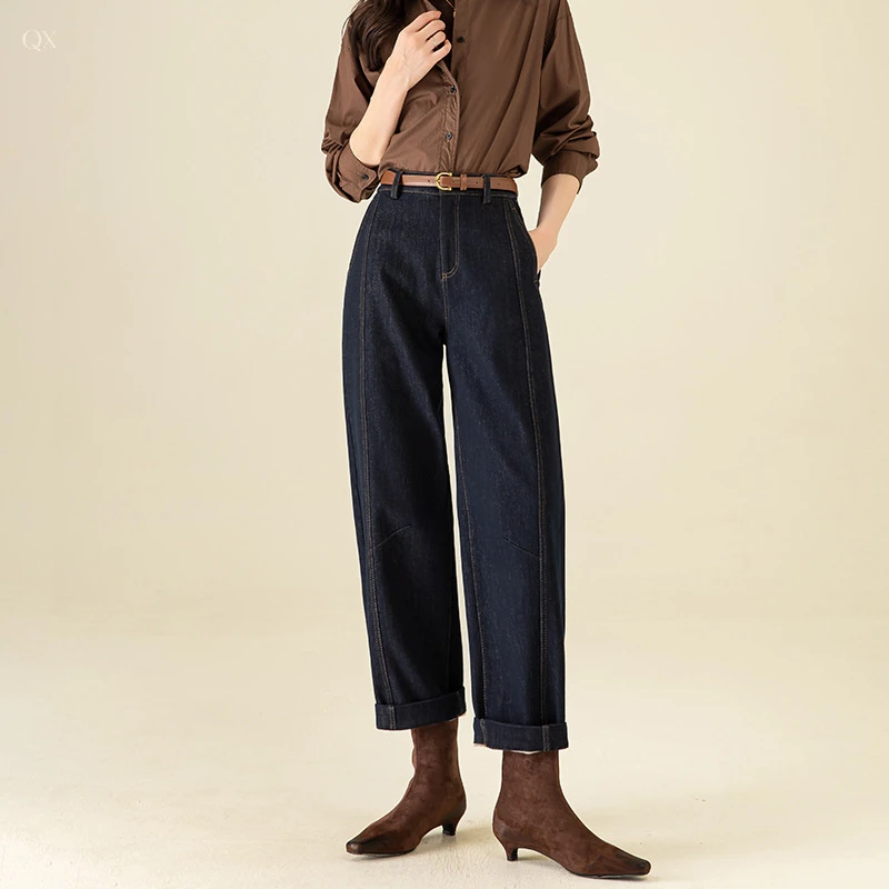 加厚防腿色镰刀裤冬季新款女高腰显瘦时尚原色百搭加绒牛仔裤