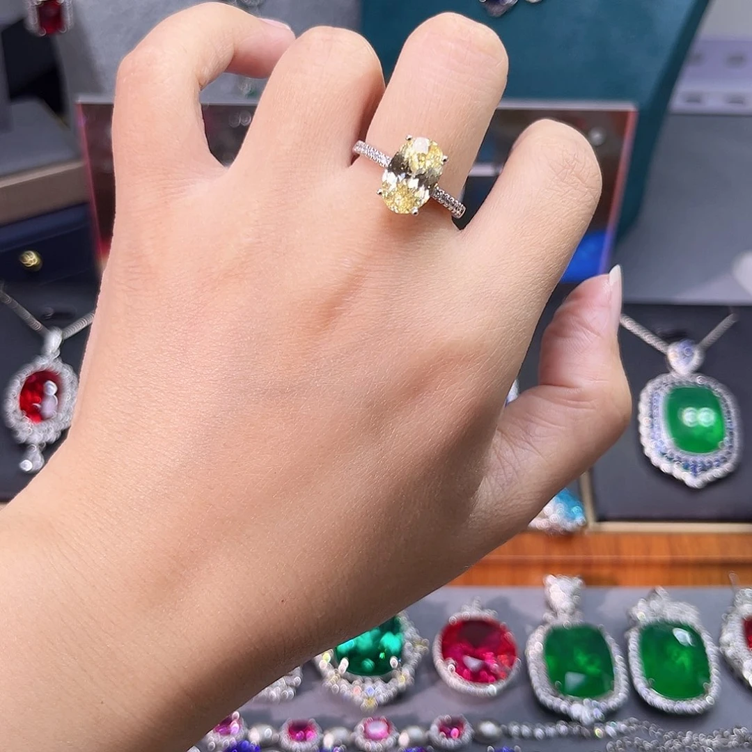 戒指彩色蓝宝石银S925镶嵌d 76