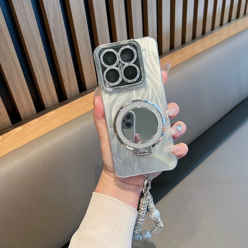镜头膜适用小米15手机壳带镜子支架小米15pro羽纱全包防摔带挂绳