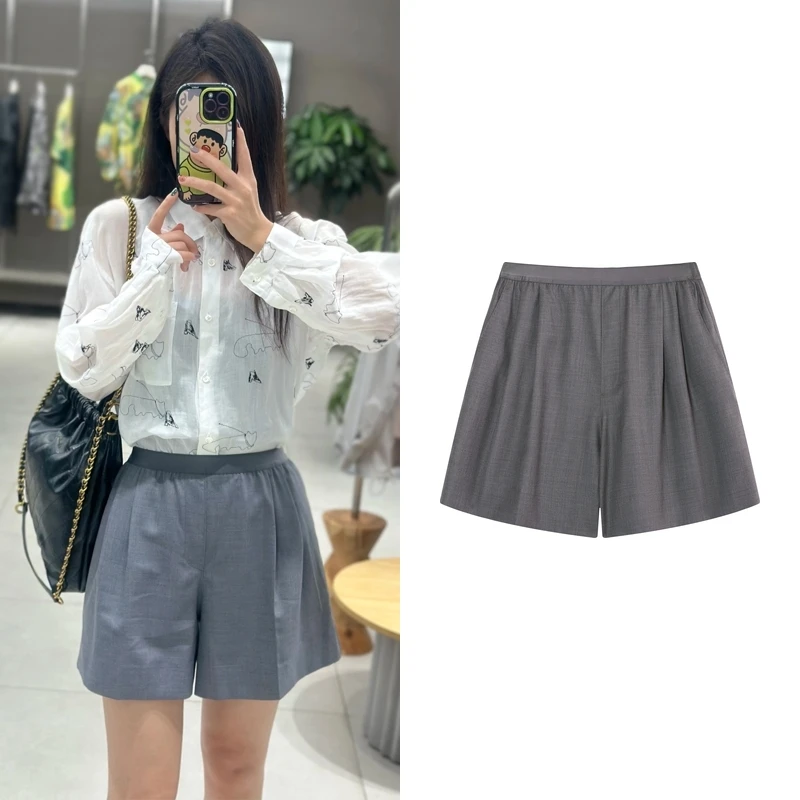 达芙笛【休闲裤】25夏新品百搭纯色休闲裤宽松阔腿短裤J6417