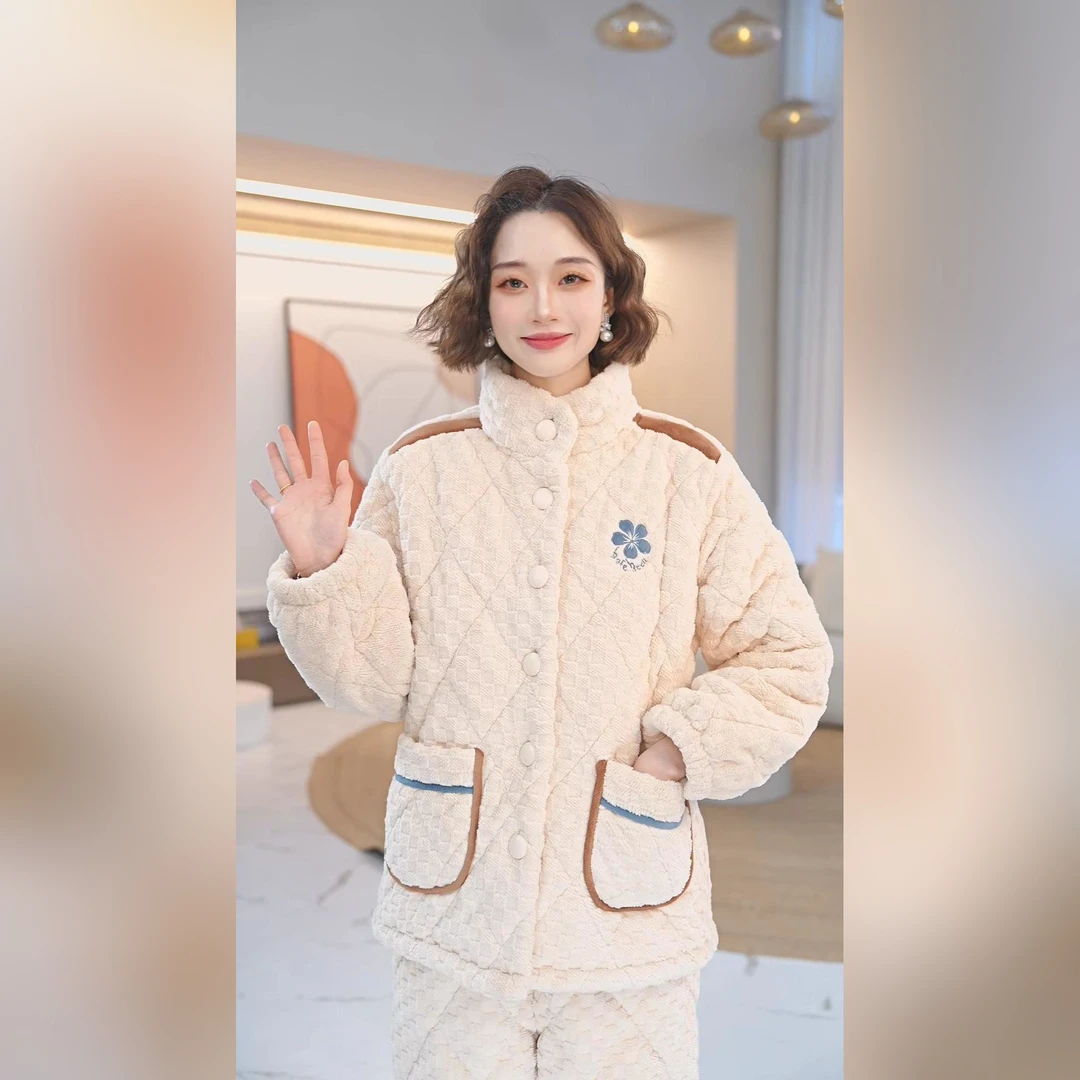 秋鹿牛奶绒三层长袖长裤女套2023新款冬季保暖冬款女士加绒加厚