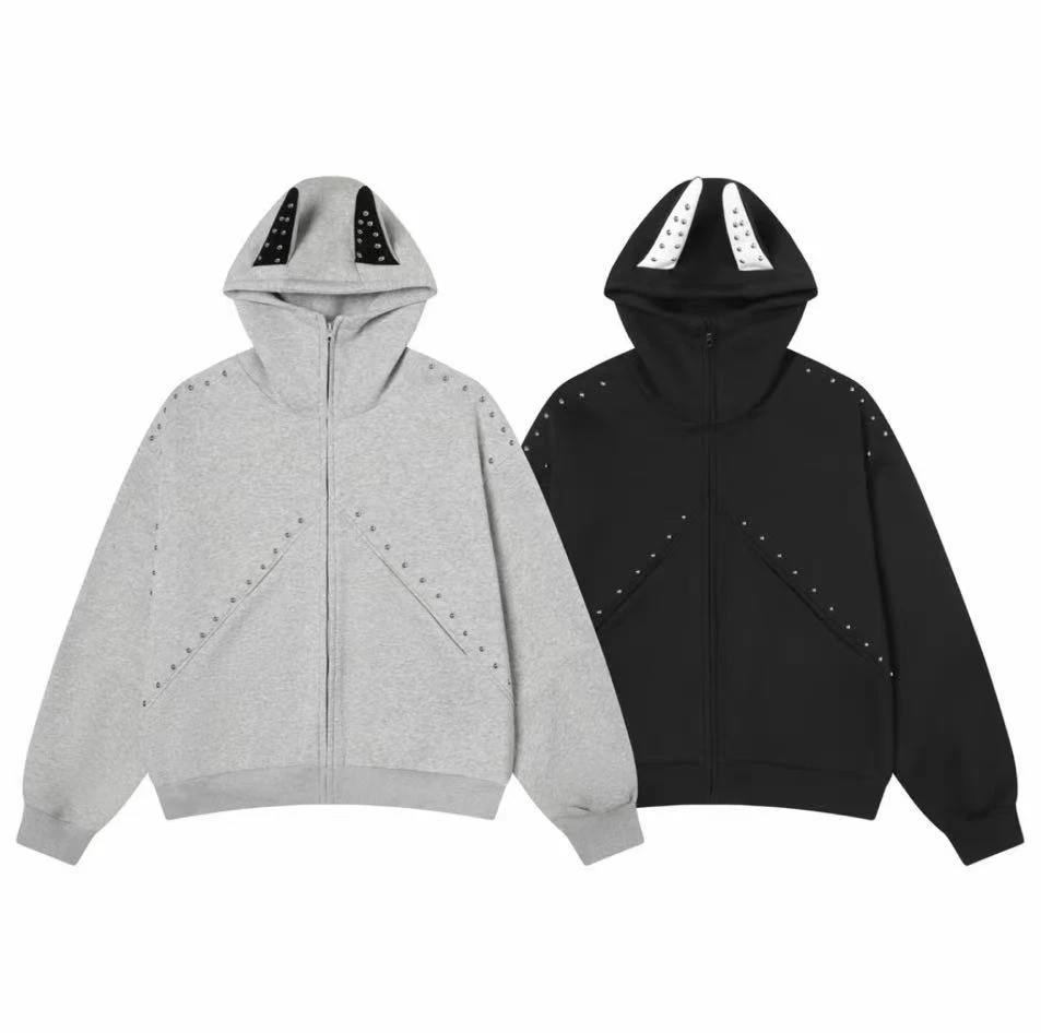 美式杜宾犬铆钉连帽衫卫衣男女秋新款休闲宽松复古设计感外套上衣