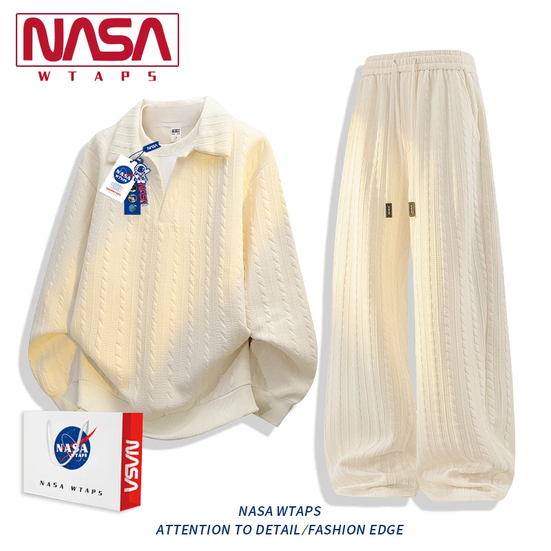 NASA WTAPS秋季休闲运动套装男高级感卫衣宽松潮休闲直筒裤两件套
