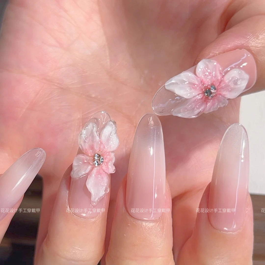 花仙~冰透指尖穿戴甲ins新中式国风纯欲手工渐变温柔超闪简约气质