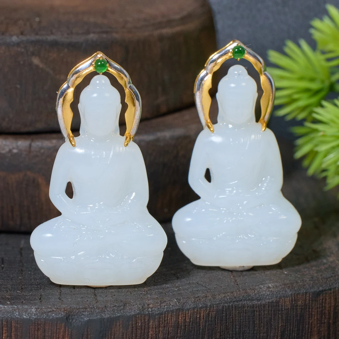 【歪歪】药师佛*白玉吊坠（加加）18K金镶嵌（多样性发一）XB-H5432