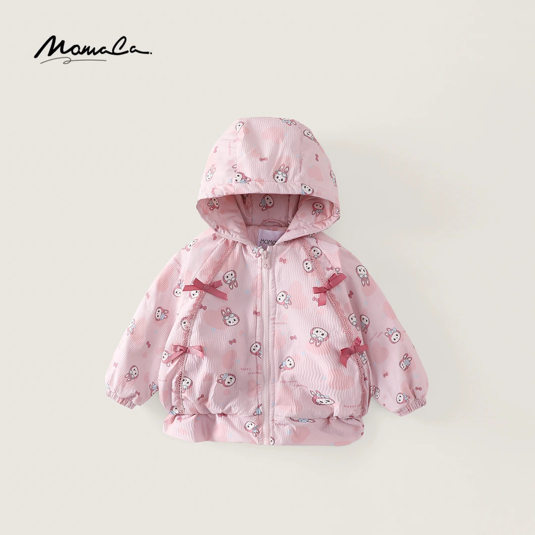 MOMOCO冬季25新款女童洋气玩偶拼接花边棉服连帽外套77880101013