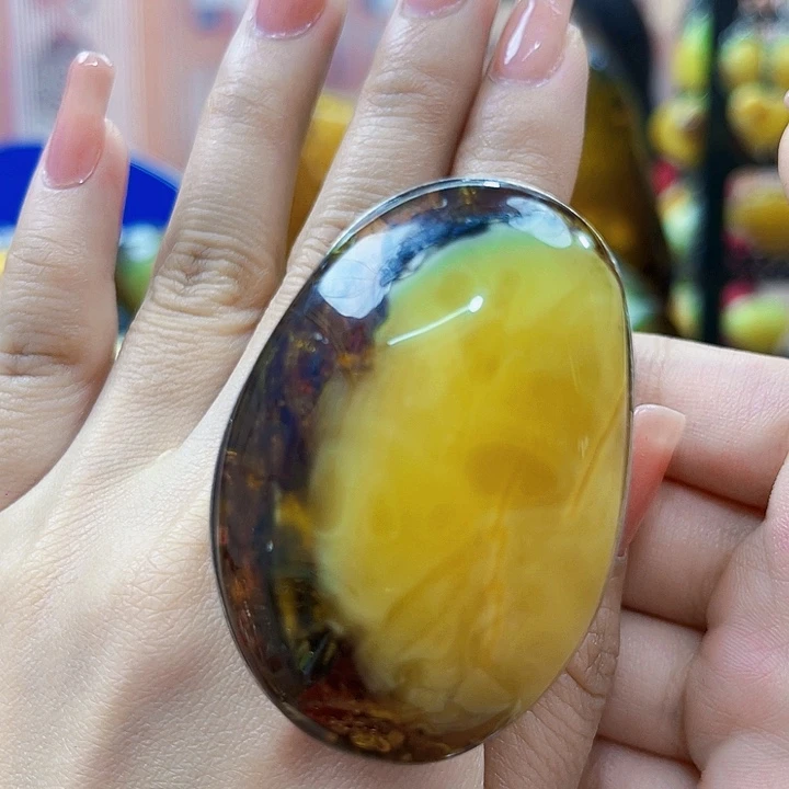 蜜蜡银S925镶嵌裸石戒指