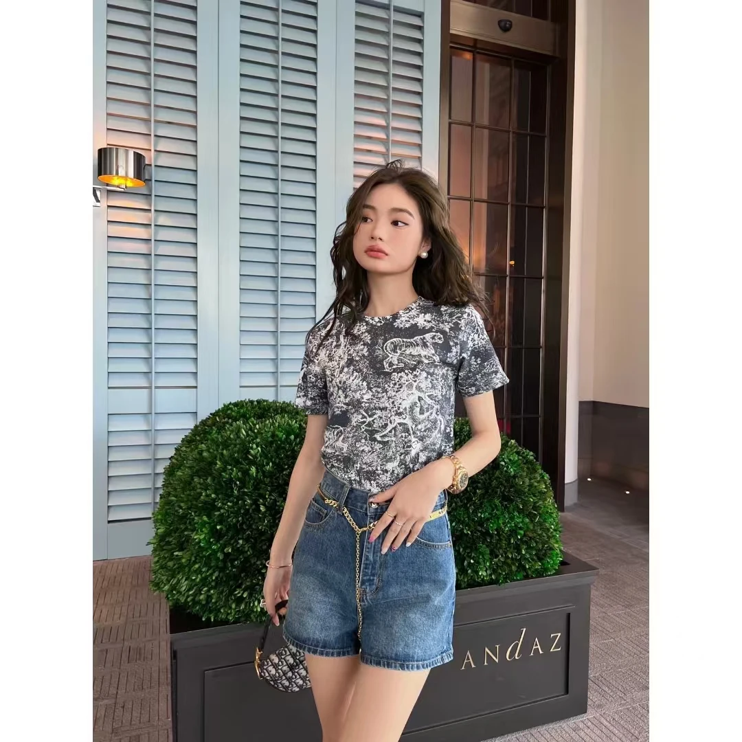 全新未使用 DIOR/迪奥 动物图案圆领套头短袖T恤/M