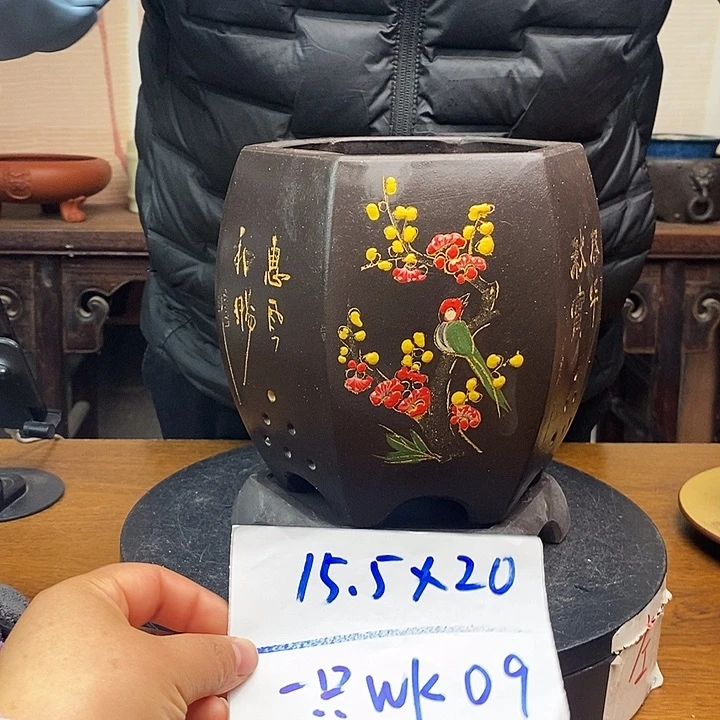 紫砂花盆货号一只WK09黑