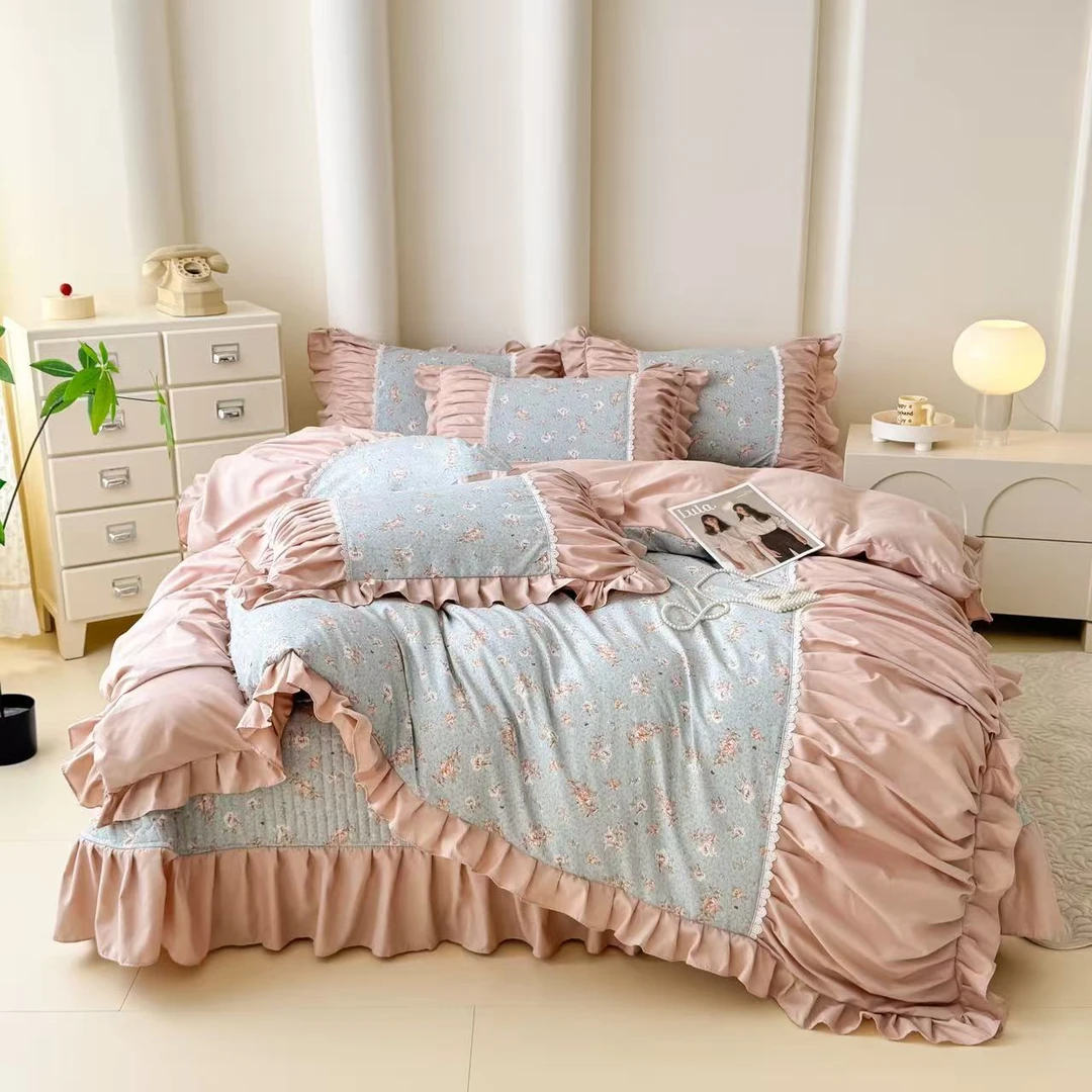 【晴美】针织双层纱韩版床盖四件套-枝蔓