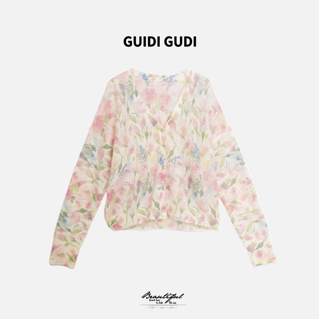 GUIDI GUDI【花束】重工羊毛花花长袖开衫外套/黄加蓝