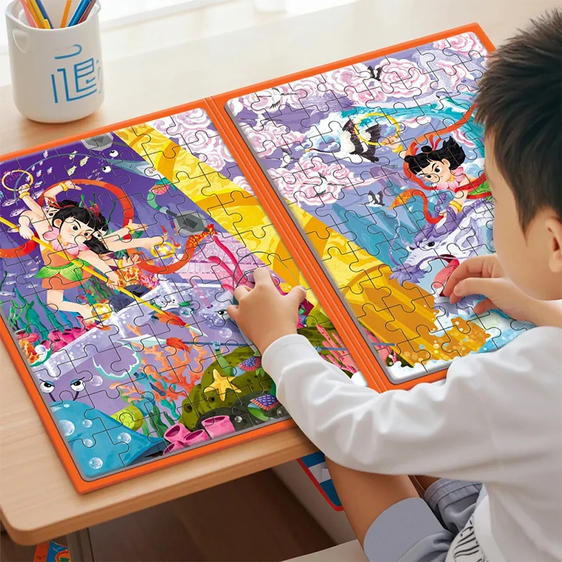国潮西游记哪吒磁力拼图3到6岁儿童益智早教玩具拼图男孩磁吸平图