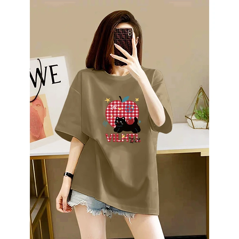 常规半袖圆领宽松印花t恤卡通短袖常规款百搭夏季新款纯棉上衣ins