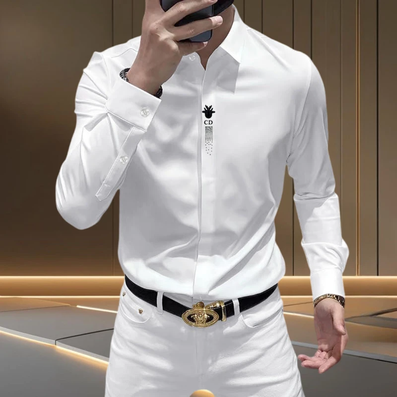 潮流白色无痕高档2025新款男士长袖衬衫商务休闲百搭衬衣男装上衣