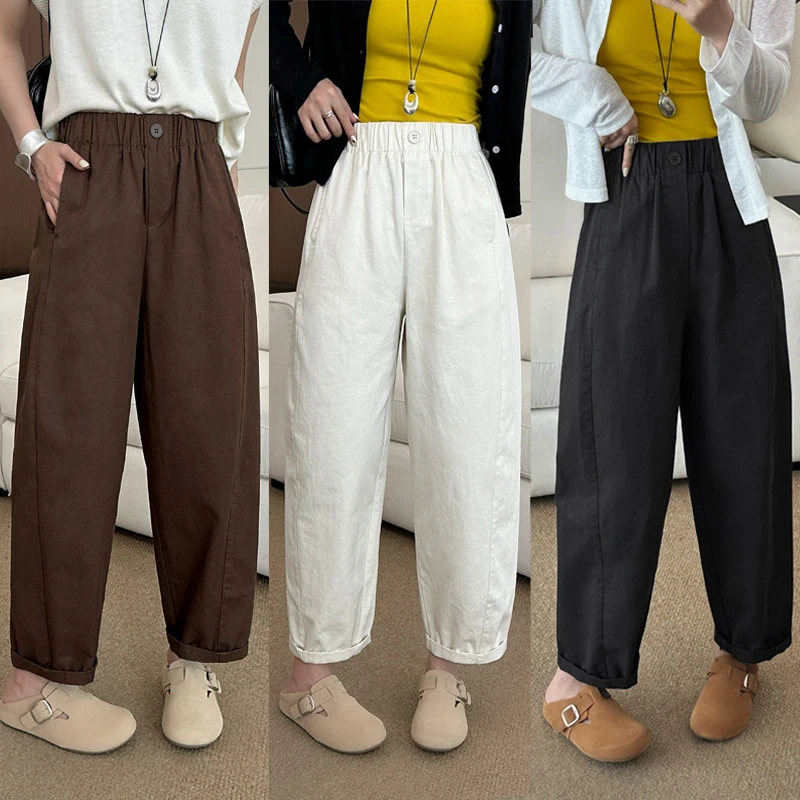 【100纯棉】韩系休闲裤子女九分裤秋季新款宽松显瘦哈伦小脚奶奶裤