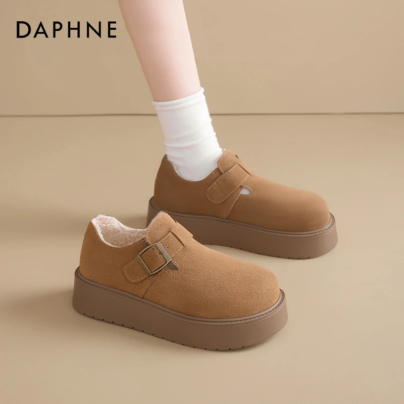 达芙妮加绒勃肯鞋女2025新款冬季厚底全包博肯单鞋毛毛保暖雪地靴