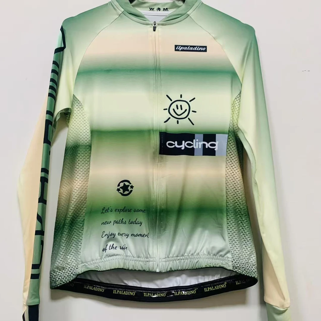 SQ 1023【黄绿小太阳牛奶丝拼接长袖女士】ILPALADINO专业版骑行服