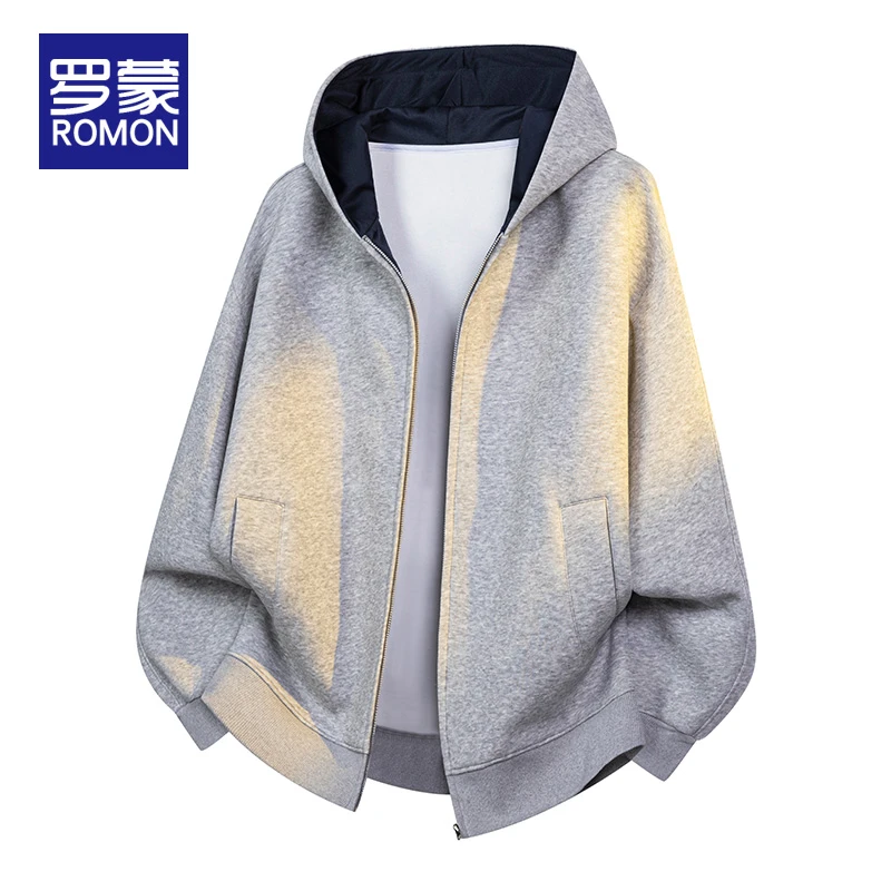 罗蒙男士秋季连帽开衫卫衣2025新款潮牌运动上衣男款痞帅休闲外套