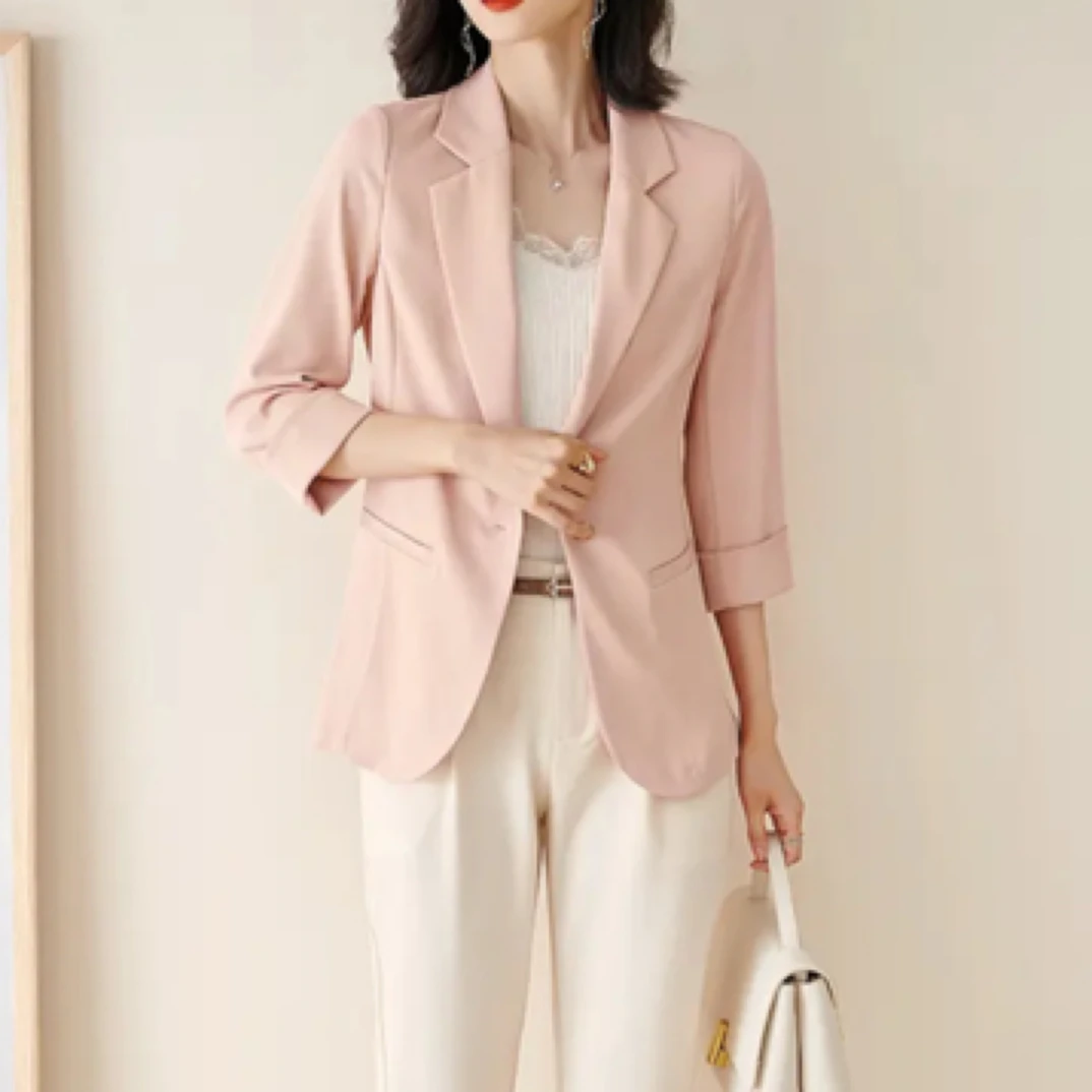 春夏新款西服高品质百搭一粒扣七分袖显瘦小西装