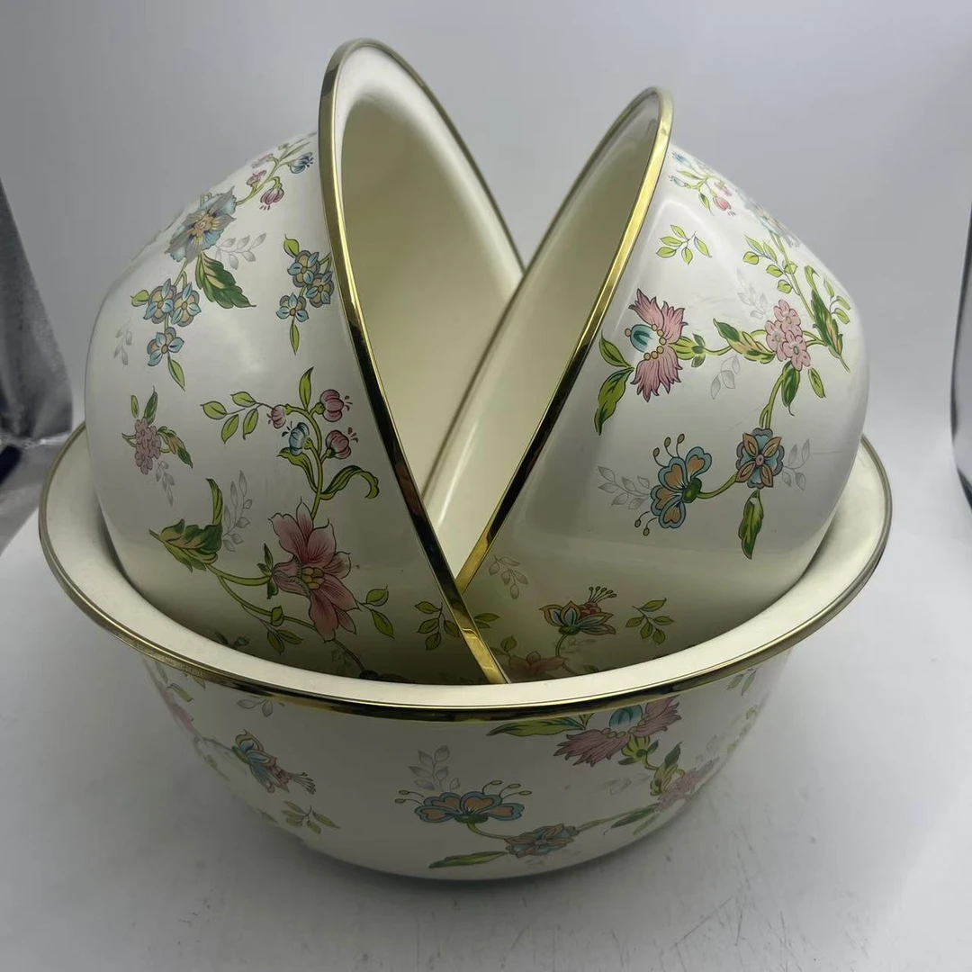 24cm28cm32cm【芳香】搪瓷珐琅和面盆三件套电磁炉明火通用