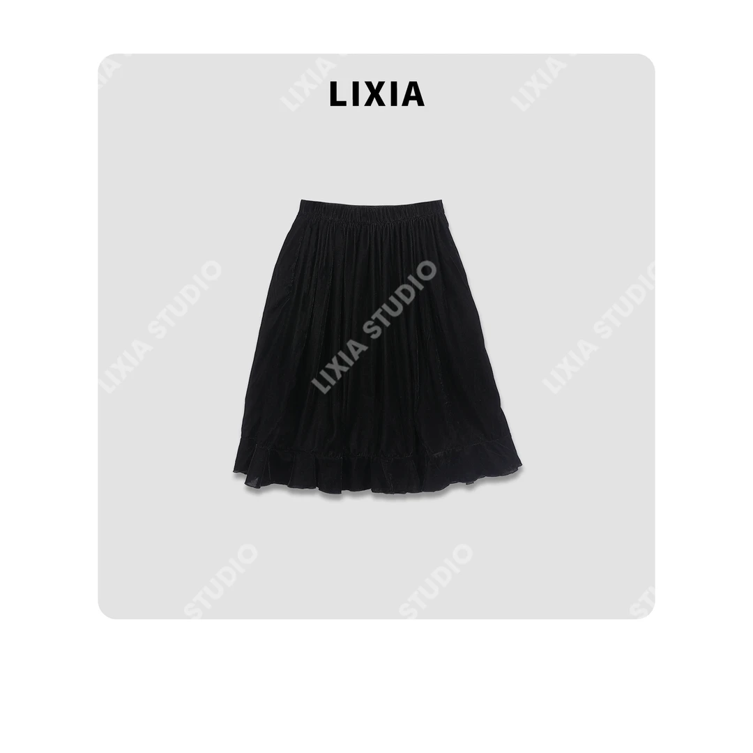 LIXIA【 黑溯】纯色INS风优雅出行百搭A字半身裙-D9201