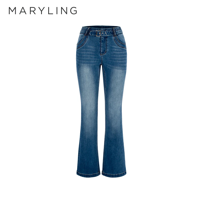 MARYLING玛俪琳2025春季新品柔软棉感复古微喇牛仔裤A1FBW56080