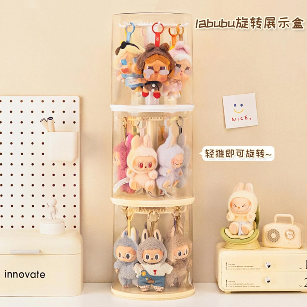 labubu展示盒透明旋转拉布布搪胶公仔玩偶娃娃收纳盲盒手办展示架