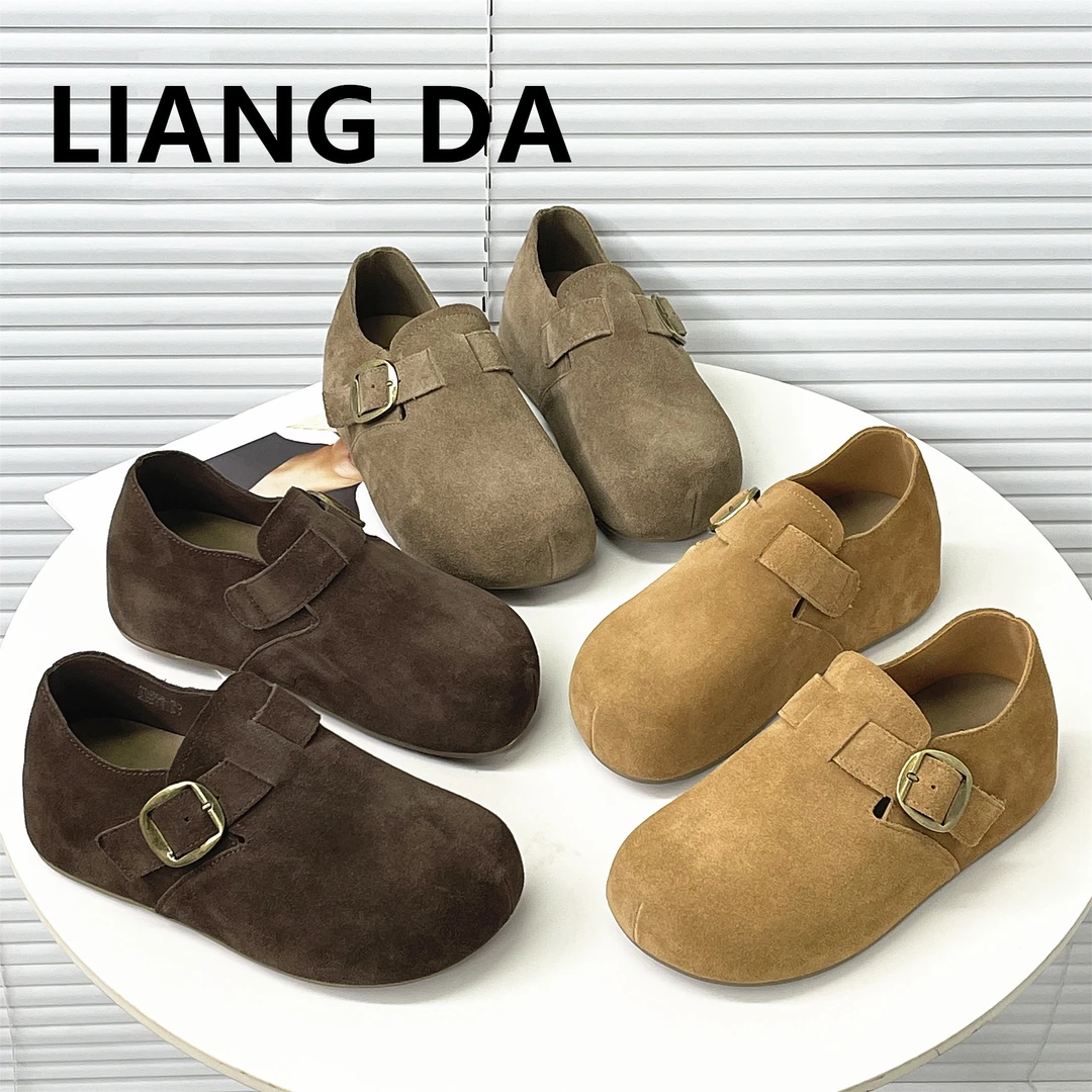 Liang Amanda/靓妲真皮舒适平底勃肯鞋女秋韩版软底内增高单鞋潮