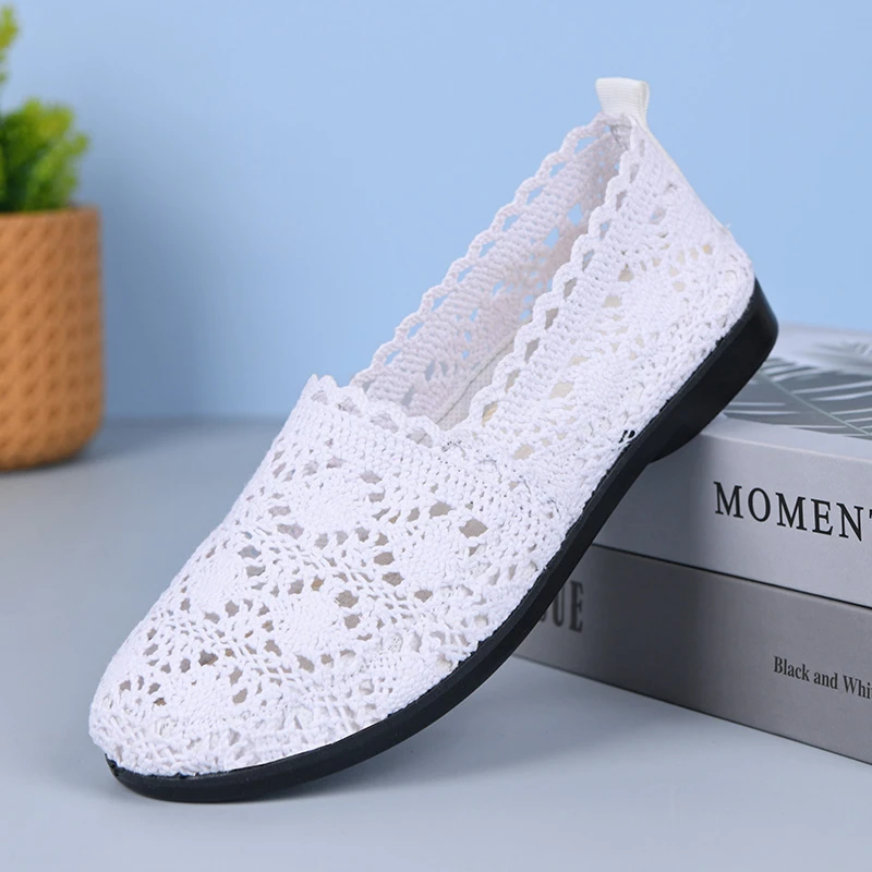 新款老北京网鞋透气夏季网面布鞋浅口镂空蕾丝女鞋软底休闲妈妈鞋
