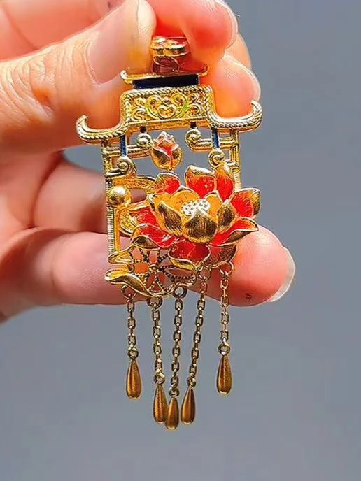 足金999精品荷花锦鲤吊坠高品质