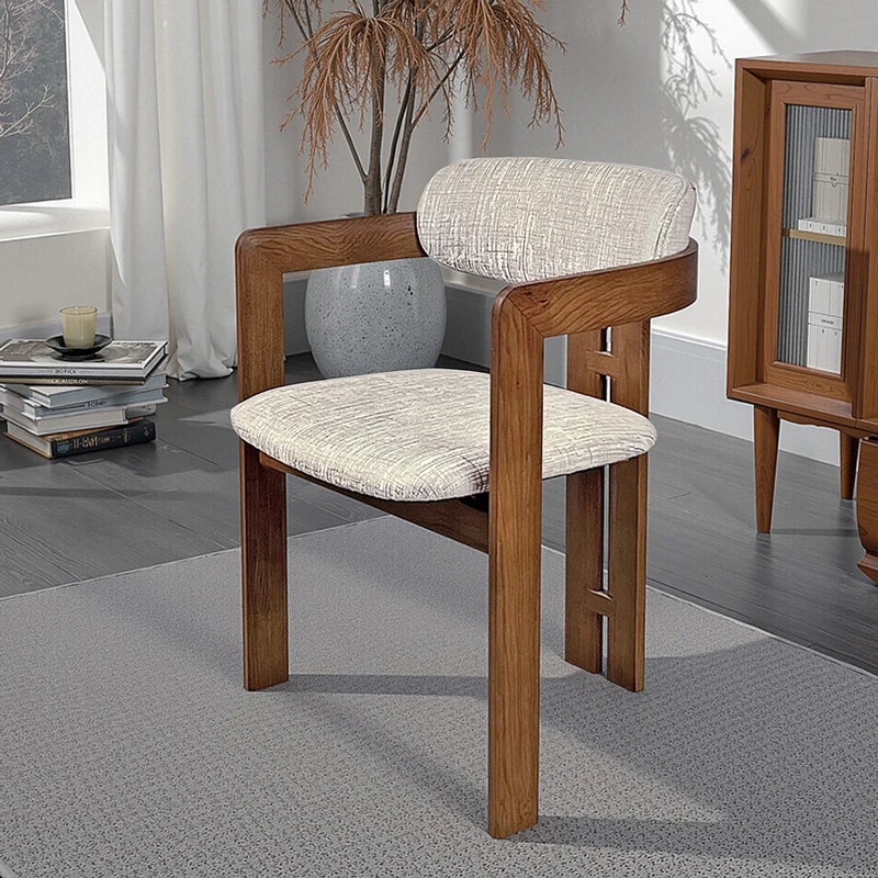 白蜡木中古风全实木餐椅法式复古扶手靠背软包椅网红设计师洽谈椅