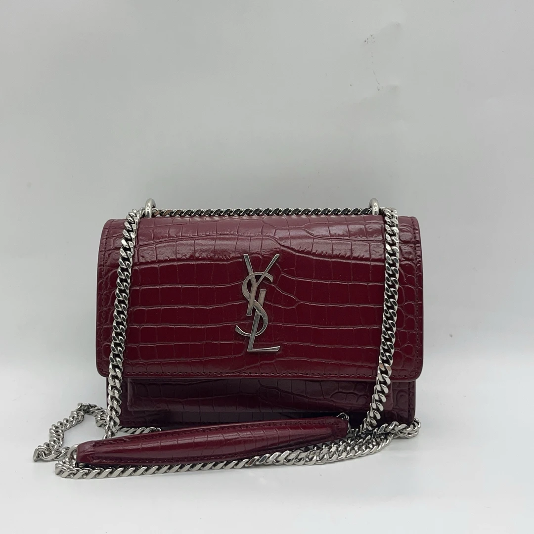 95新 YSL/圣罗兰  红色鳄压链条包 1429 5659