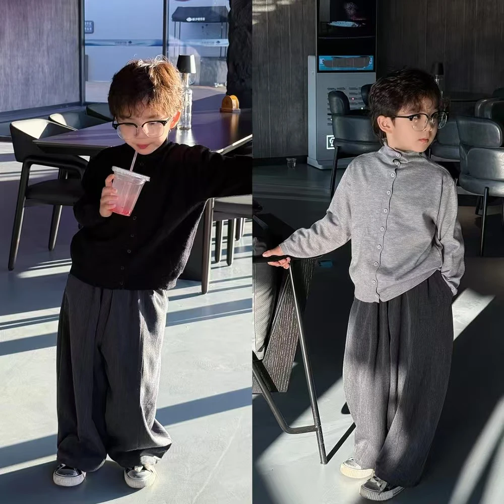 秋款时尚韩版毛衣针织衫秋季长袖立领时尚童装开衫洋气休闲高领