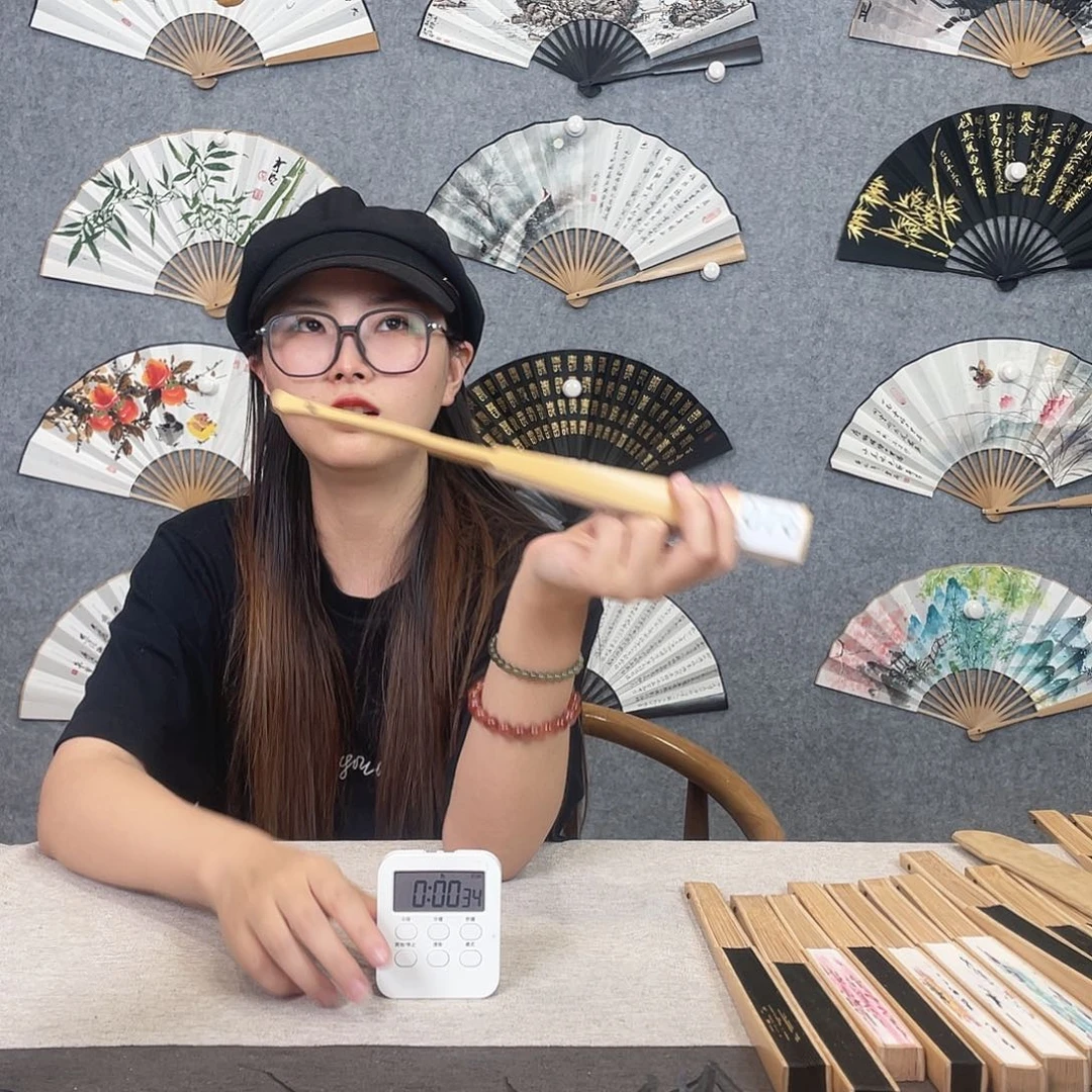 国画10寸水磨玉竹-纯手绘-文玩扇骨（默认粘好）编码076