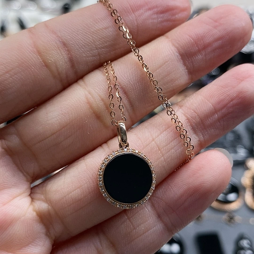 翡翠18K金镶嵌吊坠(赠链)墨翠