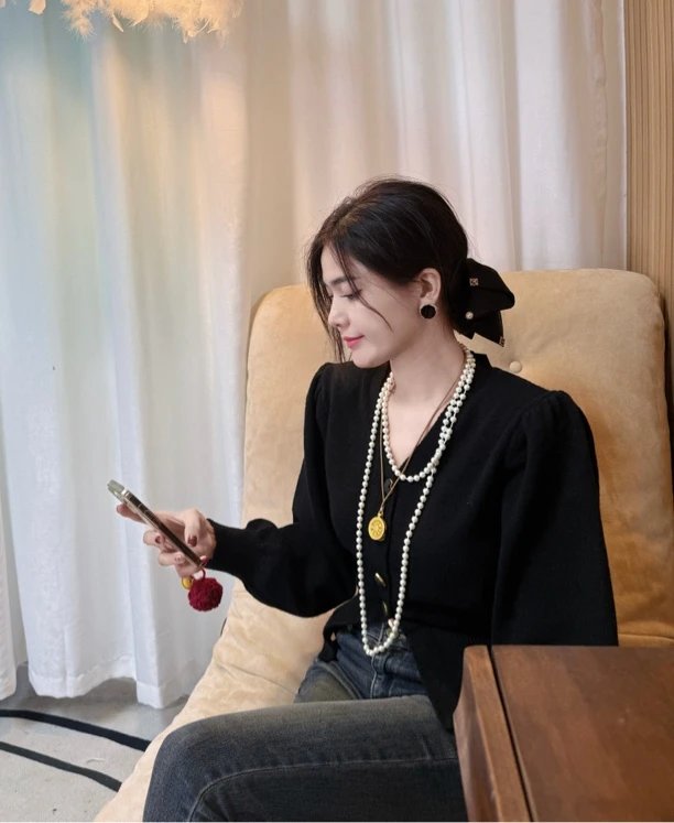 法式复古高级感超好看收腰针织开衫 2790