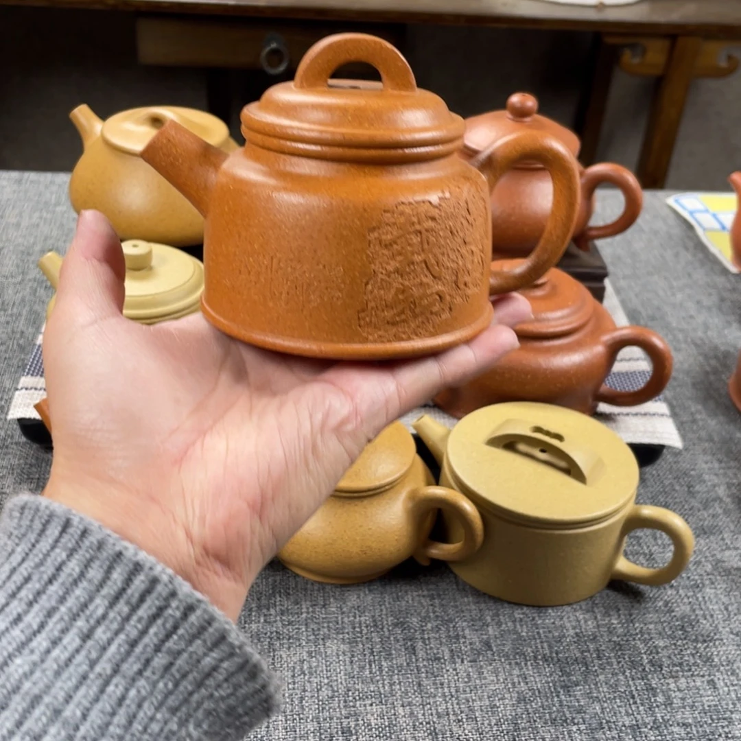 紫砂茶壶老档口金黄段鱼罩全手30目210手工泥