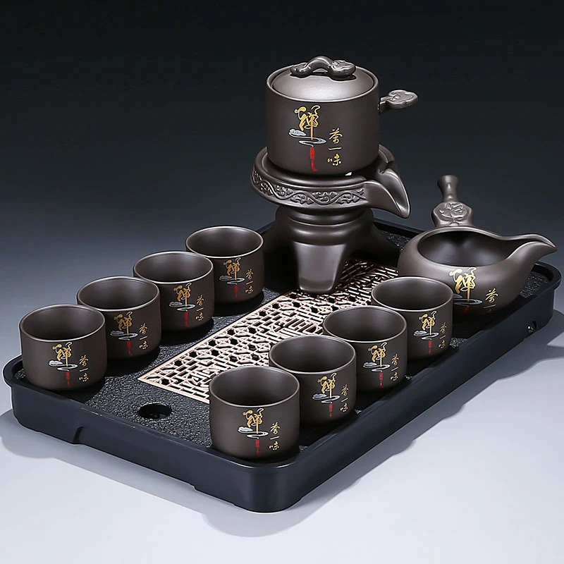 紫砂懒人半自动茶具泡茶壶神器功夫茶具整套防烫茶盘家用石磨套装