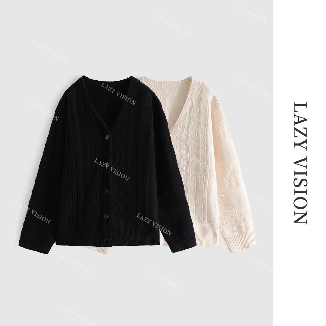 LAZYVISION羊毛V领重工针织开衫毛衣ZMD-31237