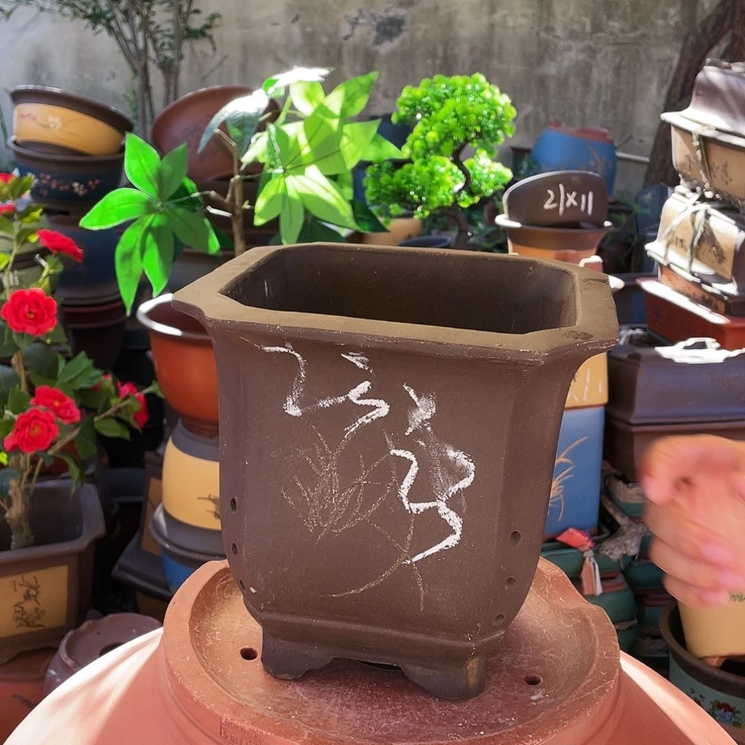 23紫泥切角四方花盆花盆花盆