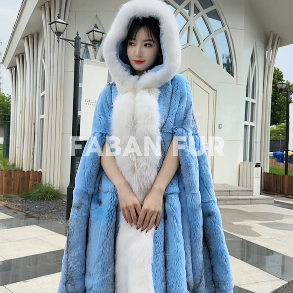 0438妲己款连帽獭  兔毛宽松氛围感斗篷皮草大衣反季外套