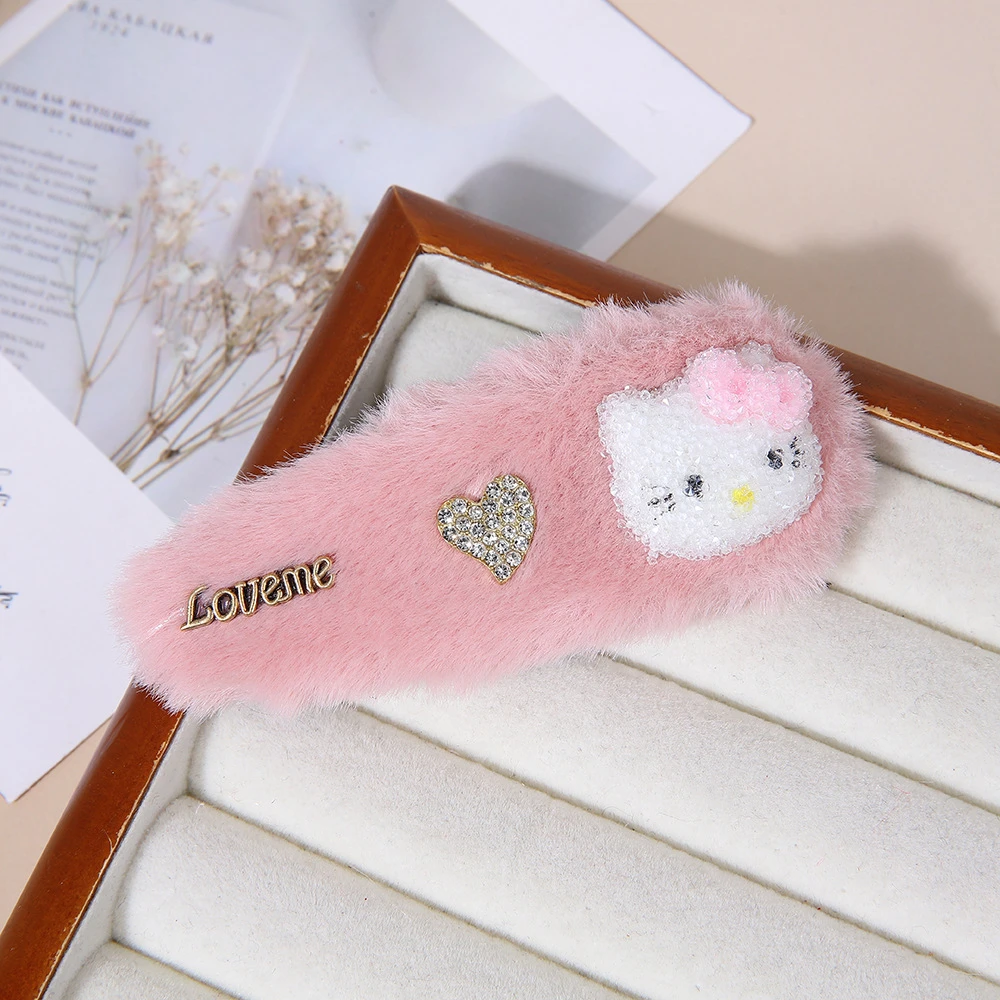 秋冬新款毛绒kt猫bb夹发夹女夹子头饰韩国侧边可爱毛毛发卡