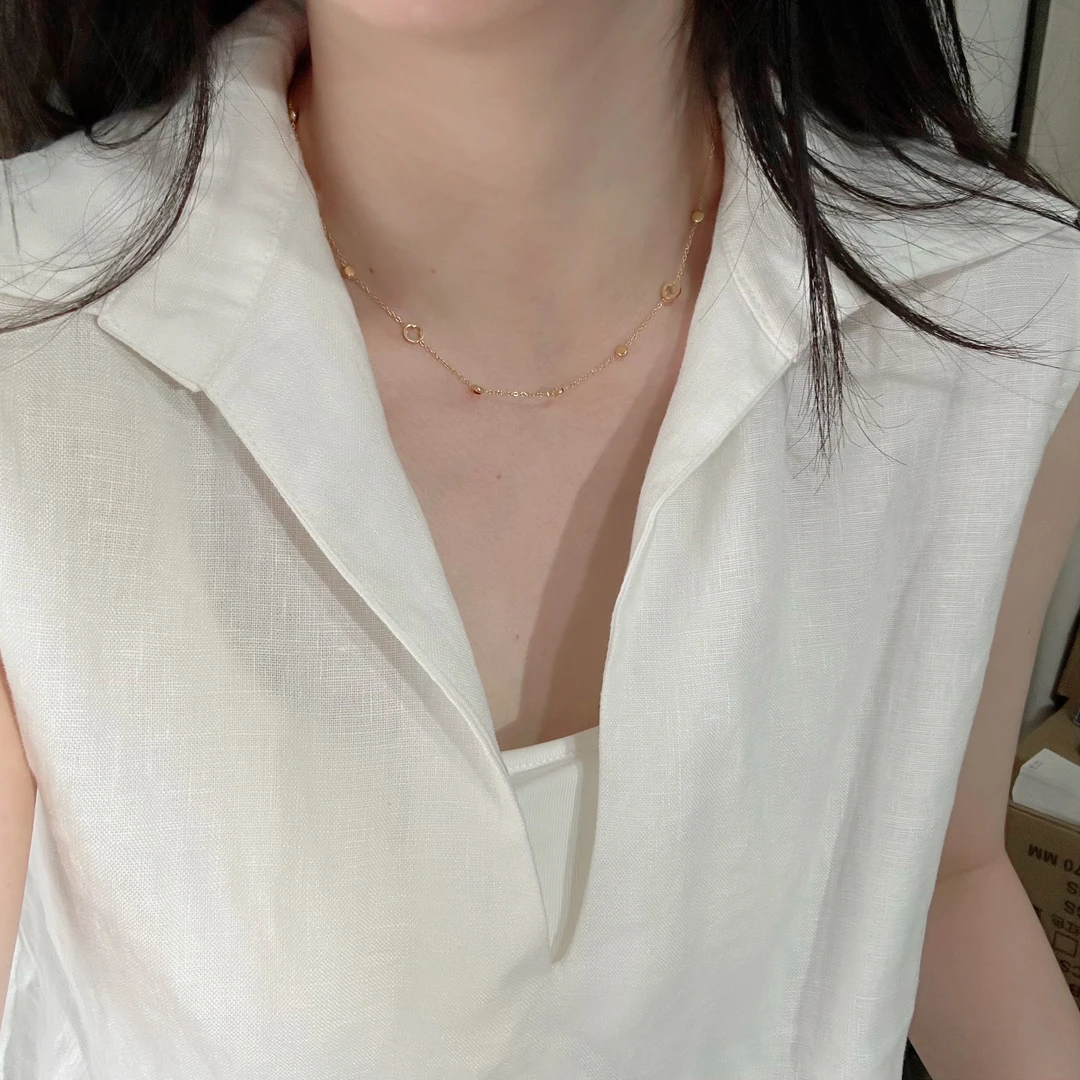 钛钢项链 8737彩色微镶镂空四叶草锁骨链轻奢小众ins夏季不掉色女