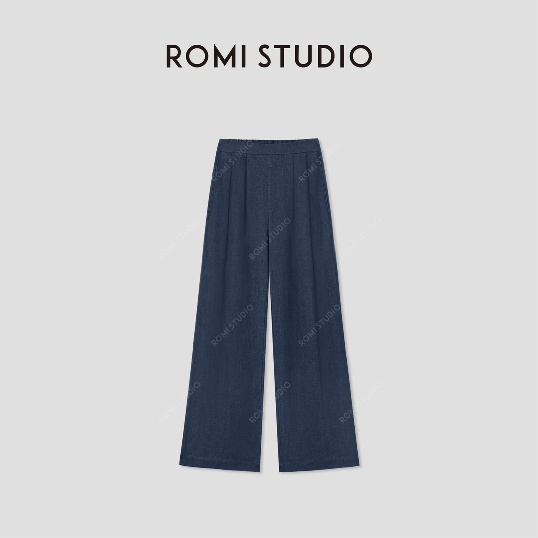 ROMI STUDIO“复古简约”苎麻混纺高腰双褶阔腿休闲裤RWCSXD2929