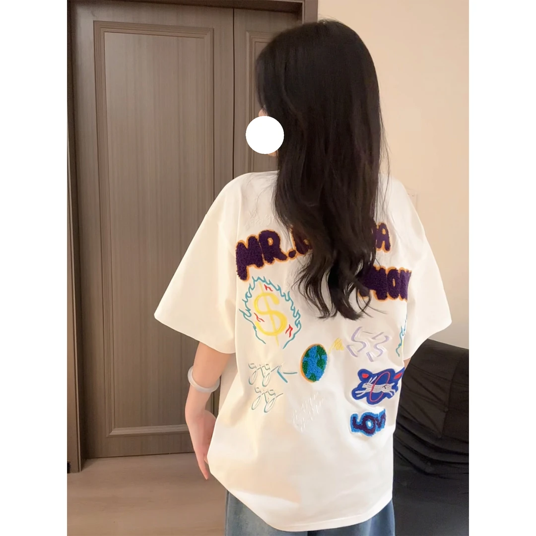 HandSeven重磅美式潮牌刺绣宽松圆领设计感时尚休闲百搭t恤上衣