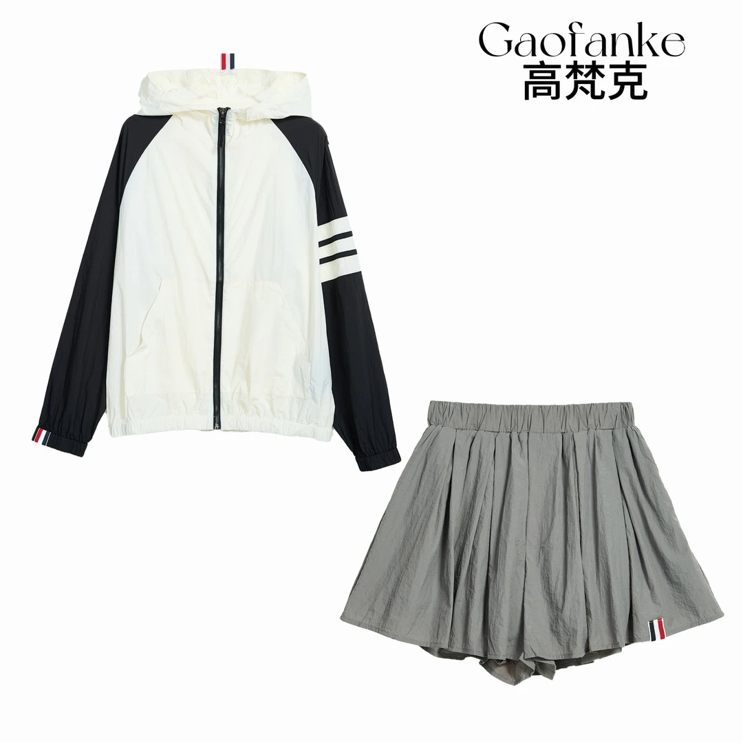 防晒休闲短外套夏季女装透气长袖拼接撞色防晒套装/25521