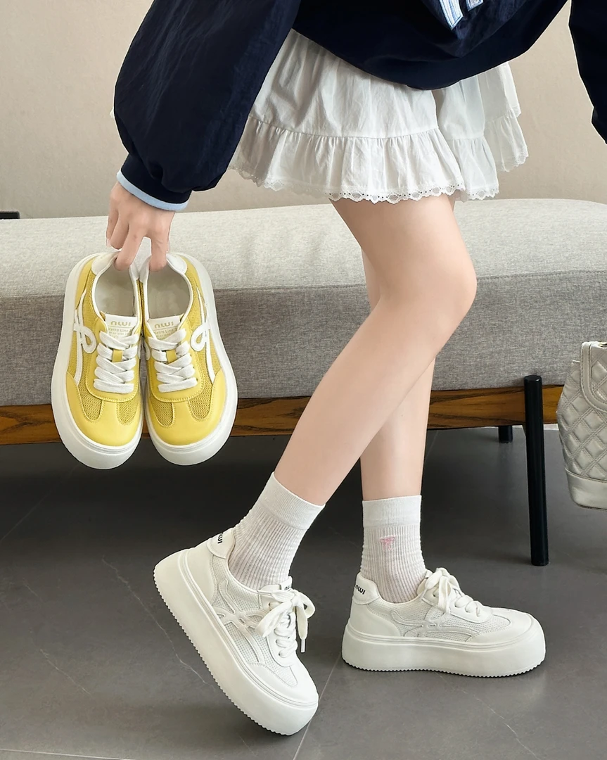 2281达思图【甜心日记】2025夏女鞋小白鞋轻软透气皮配单网