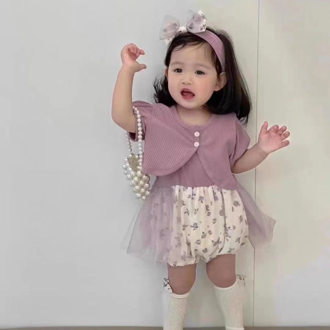 宝宝婴儿夏装吊带包屁套装满月百天衣服可爱公主夏季薄款包屁衣