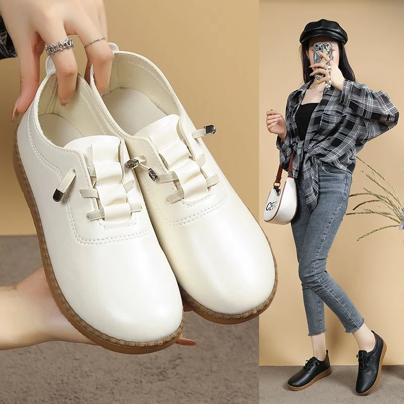 2025真软皮牛筋软底新款平底鞋单鞋休闲鞋小皮鞋妈妈鞋子女懒人鞋