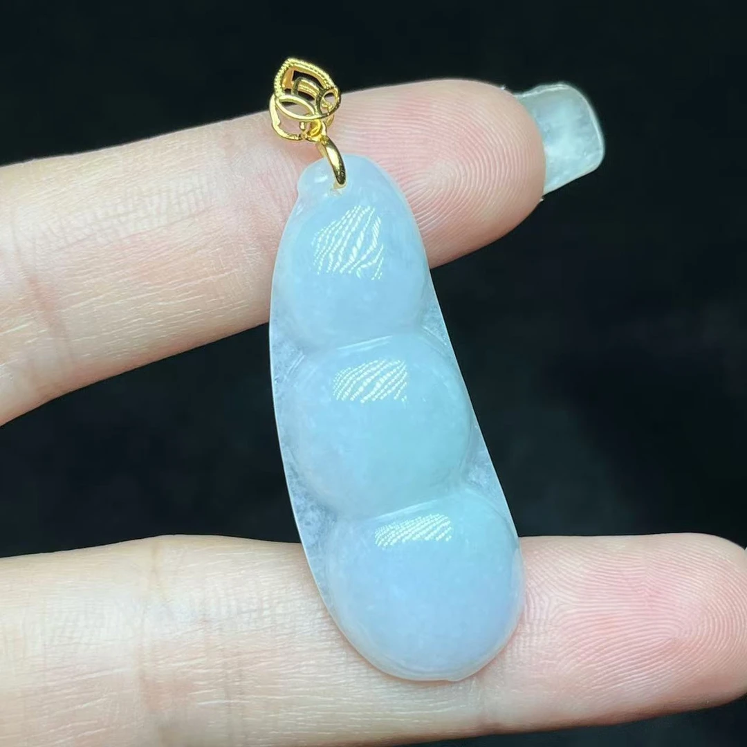 【大吉珠宝】s925银翡翠福豆吊坠 HL01H318【13*35mm+】多样性发一